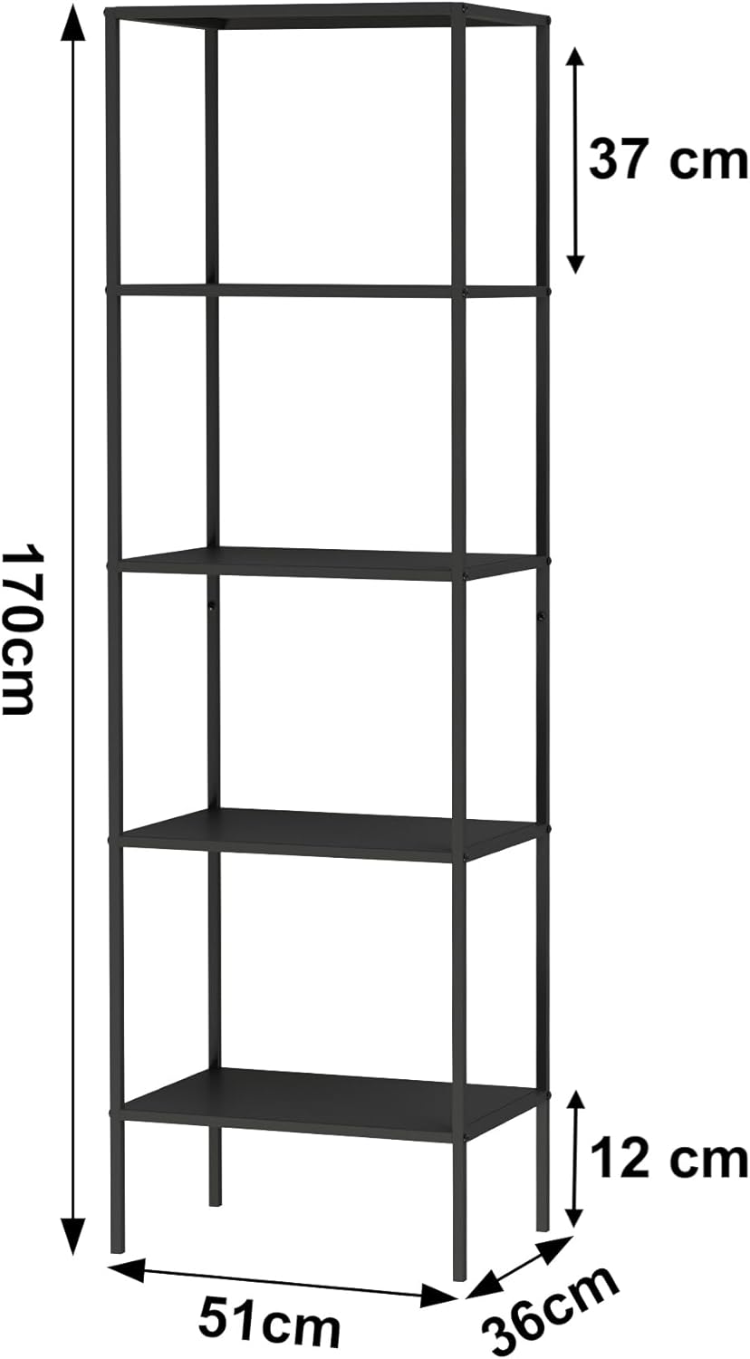 DanDiBo Standregal Schwarz Schmal Metall mit 5 Ebenen 170x50x35 cm Regal Bad Küche Stehend 96472 Met