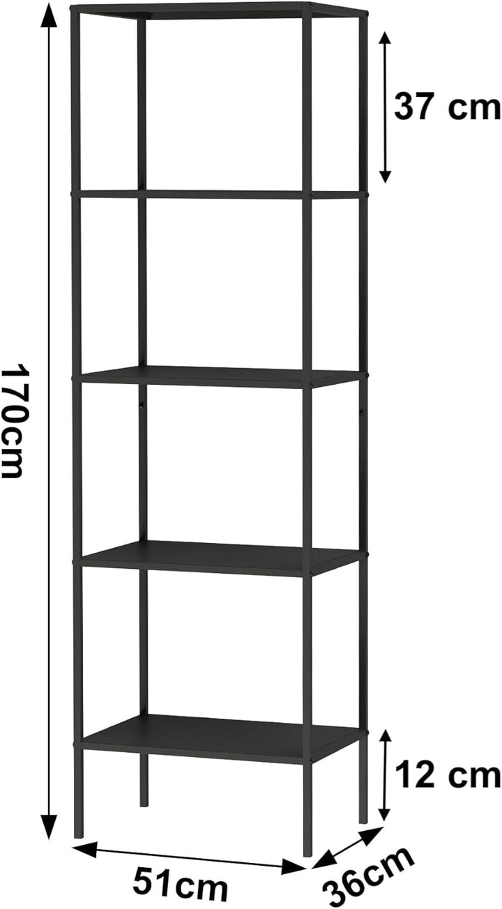 DanDiBo Standregal Schwarz Schmal Metall mit 5 Ebenen 170x50x35 cm Regal Bad Küche Stehend 96472 Met