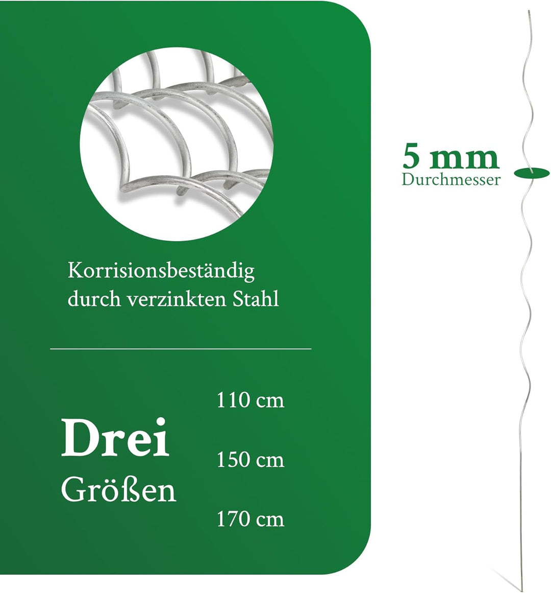 Novatool 10 Stück Tomatenstäbe 170 cm x 5 mm Ø Tomatenspiralstäbe verzinkt Rankstäbe Tomatenstangen