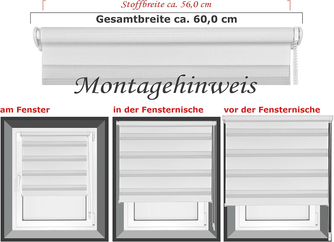 npluseins Doppelrollo in 4 Farben & in 8 Grössen - mit Klemmfixierung am Fensterahmen und fest monti