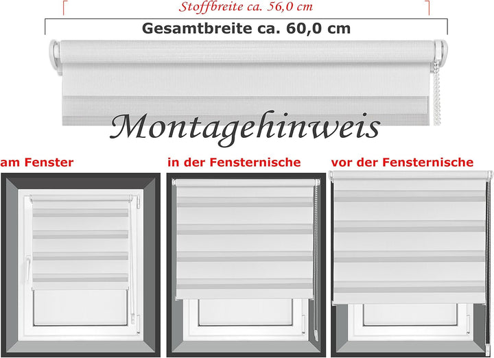 npluseins Doppelrollo in 4 Farben & in 8 Grössen - mit Klemmfixierung am Fensterahmen und fest monti