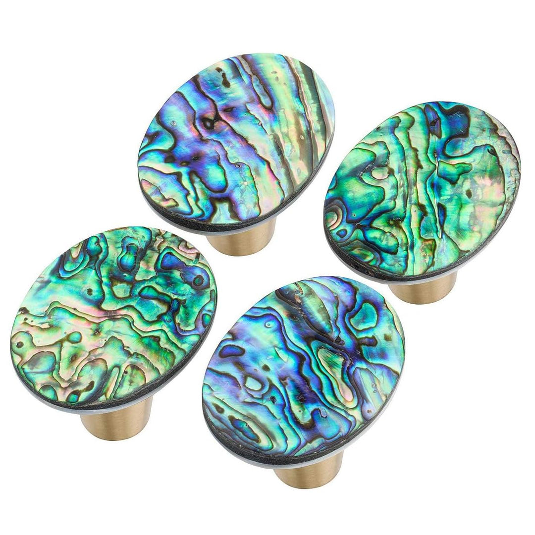 mookaitedecor Satz von 4 Oval Form Abalone Shell Cabinet Knobs mit Schrauben, dekorative Stein zieht
