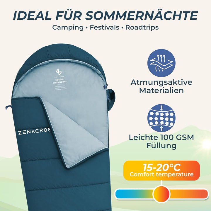 Schlafsack Erwachsene - Sommerschlafsack Kleines Packmass & Ultraleicht - Mumienschlafsack für Campi