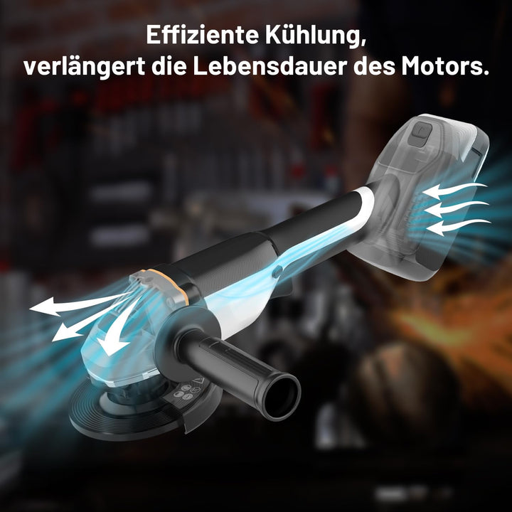 Litheli 20V Akku Winkelschleifer 125mm, 8500 U/min mit bürstenlosem Motor, Drehzahlregelung zum Schn