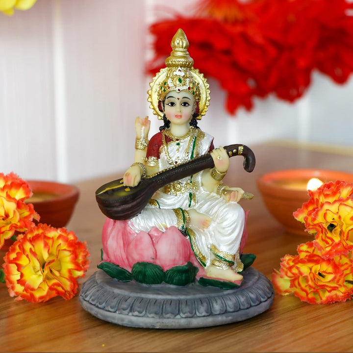Hinduistische Göttin Saraswati Idol Statue – 13 cm H Saraswati Statue indische spirituelle Kultur Sk
