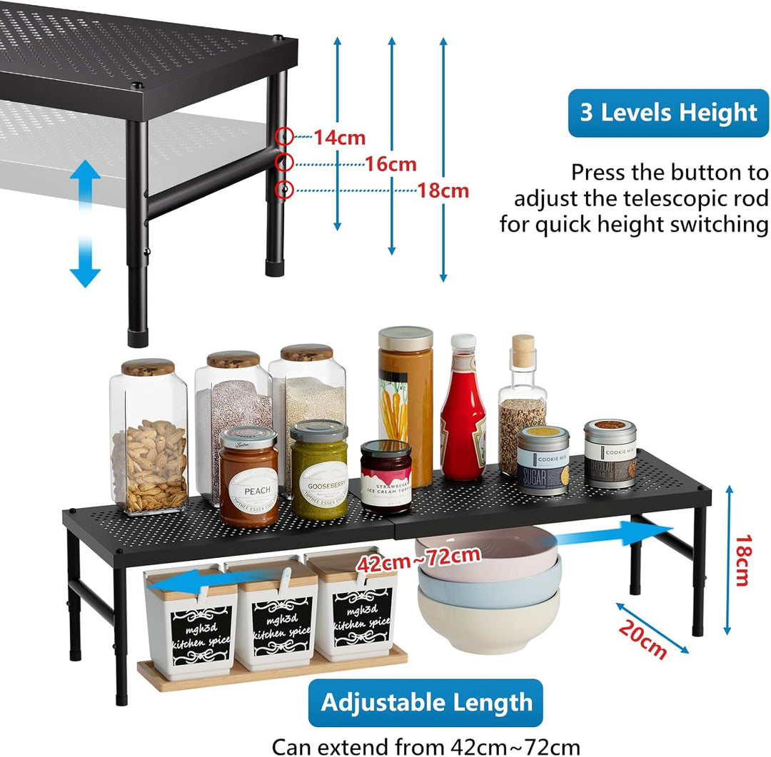 HI NINGER 2er Set 42–72 cm Erweiterbares Schrankregal, Küchen Organizer Verstellbar & Stapelbar, Gew