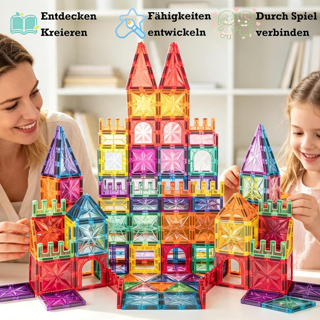 Magnetische Fliesen, STEM-Bauspielzeug mit 100 Teilen, sensorische magnetische Bausteine für Kleinki