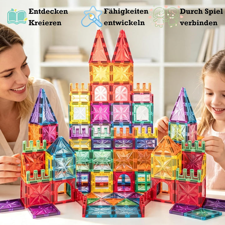 Magnetische Fliesen, STEM-Bauspielzeug mit 100 Teilen, sensorische magnetische Bausteine für Kleinki