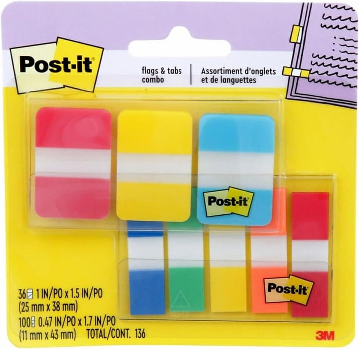 Post-it 7100194200 Flags and Tabs Value Combo, Assorted, Pack of 136