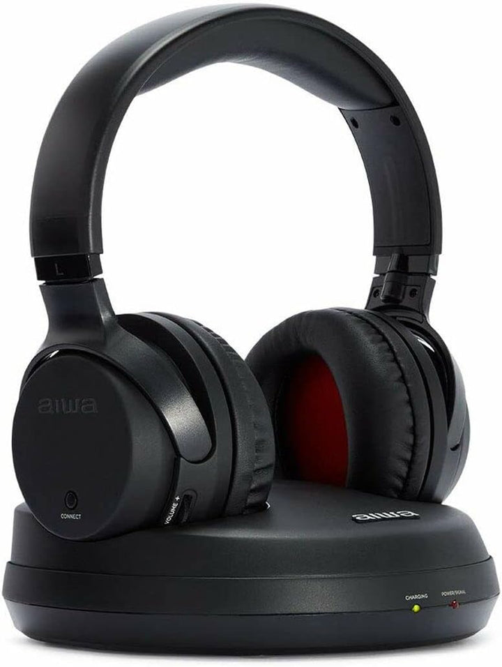 Aiwa WHF-880 Wireless RF Headphones Black Headband for TV/DVD/HiFi, 100M Range, Rechargeable.