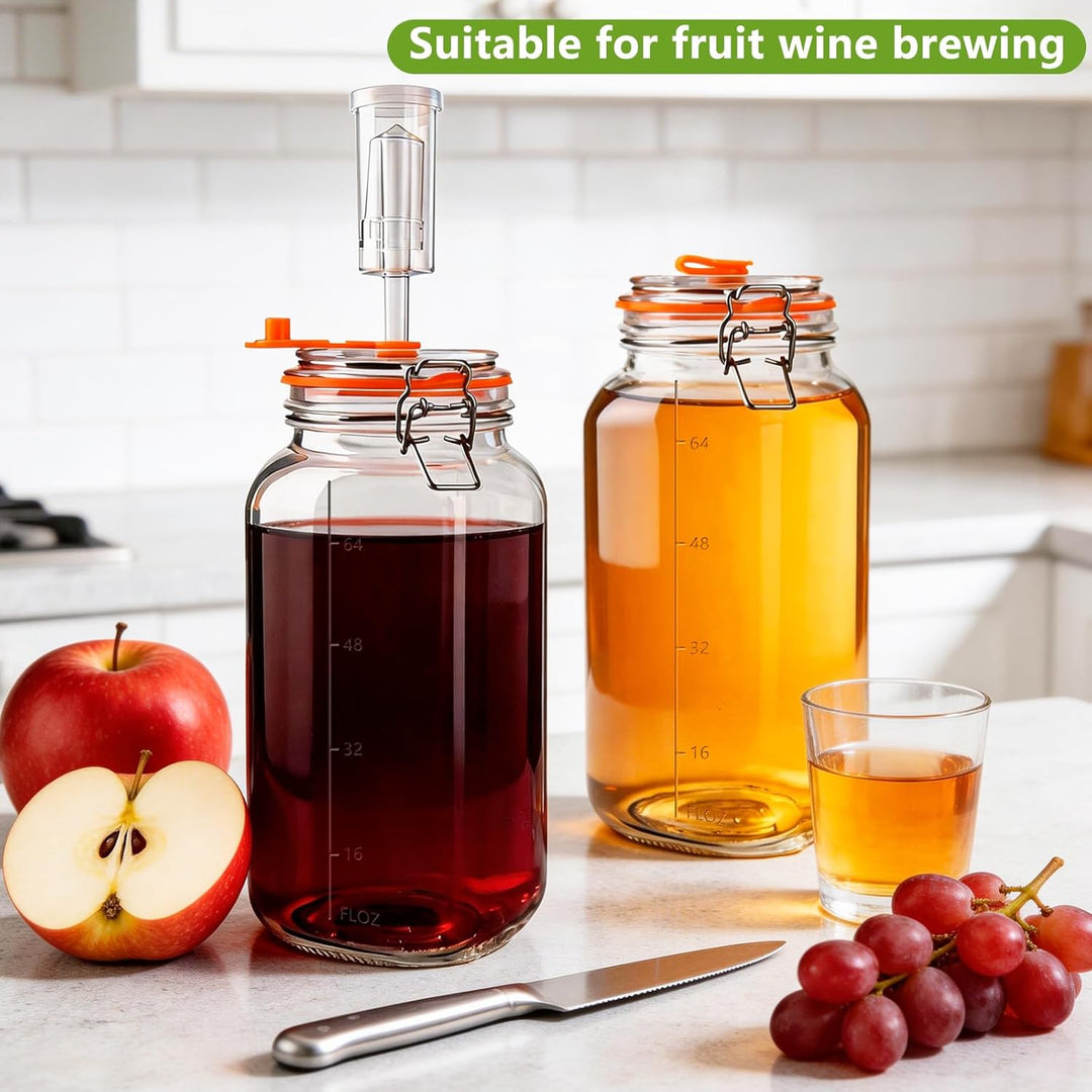 YBCPACK Fermentiergläser 2L mit Gärventil & Glasgewicht – grosses Einmachglas/Fermentationsglas Star