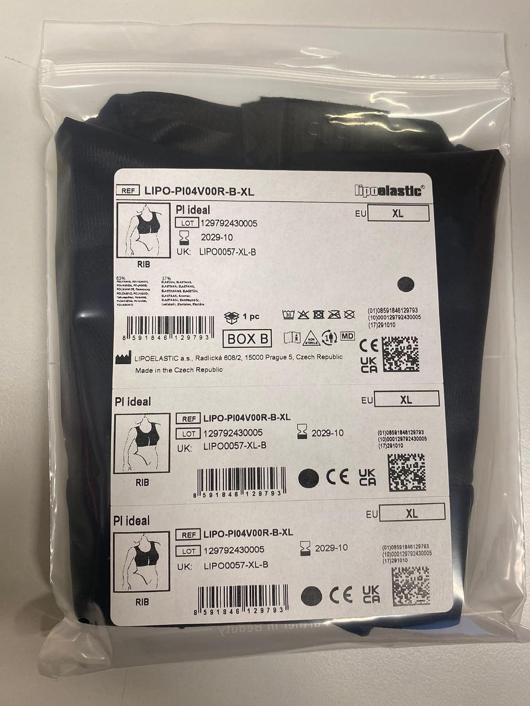 PI Ideal Postoperative Kompressions-BH - Nahtloser Baumwolle BH für Brustoperationen, Schwarz/Beige,