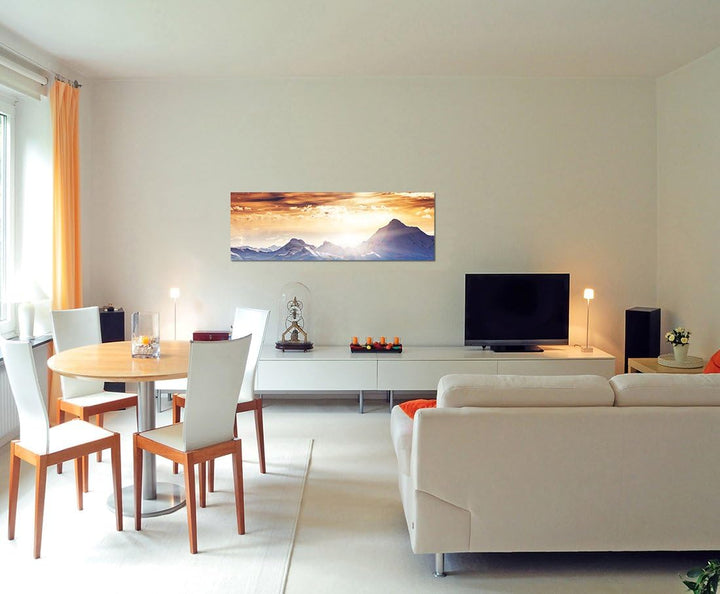 Paul Sinus Art Panoramabild auf Leinwand und Keilrahmen 120x40cm Winterlandschaft Berge Wald Schnee