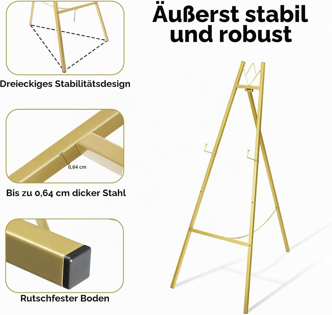 WATIHERE Goldener Staffelei-Ständer für Hochzeitsschilder, keine Montage erforderlich, verstellbar,