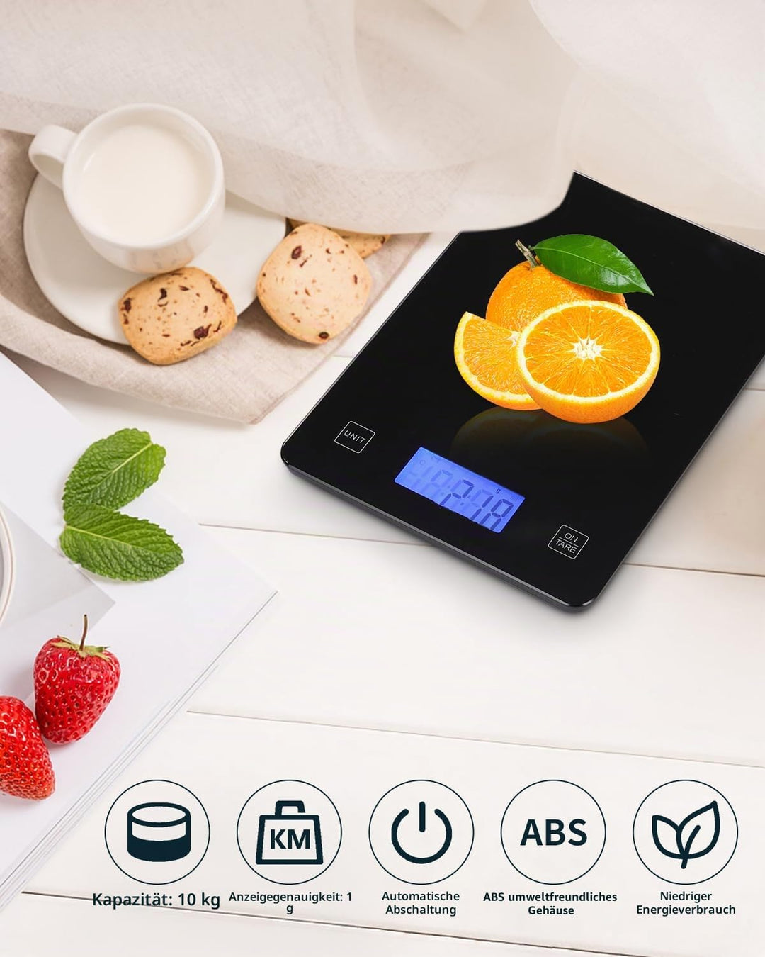 Küchenwaage,Küchenwaage Digital 10KG mit LCD Display und Tara Funktion,Multifunktions-Lebensmittelwa