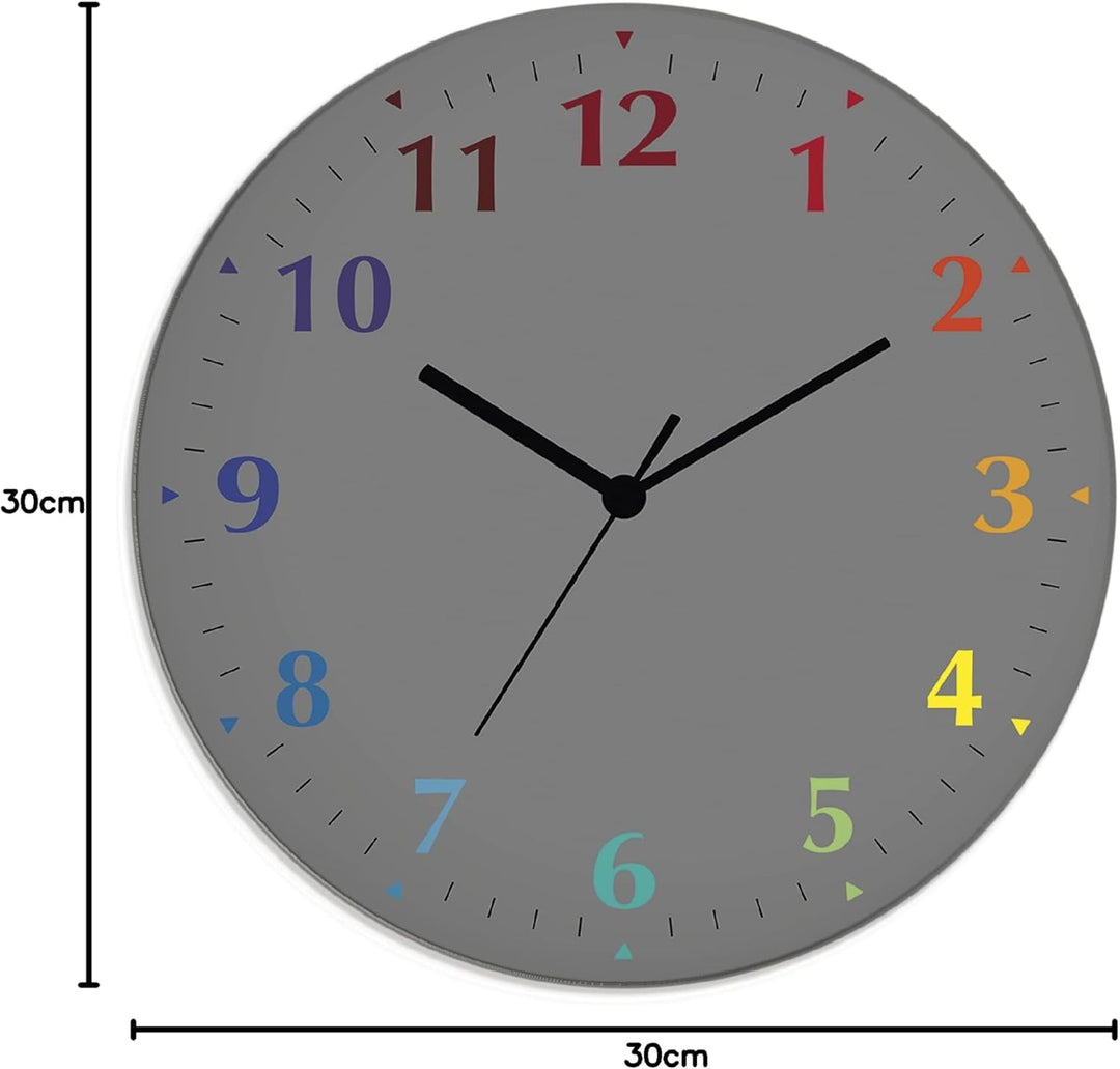 ARTLAND Wanduhr ohne Tickgeräusche aus Glas Quarzuhr Ø 30 cm Rund Lautlos Trendfarbe Grau-Bunt S7KD