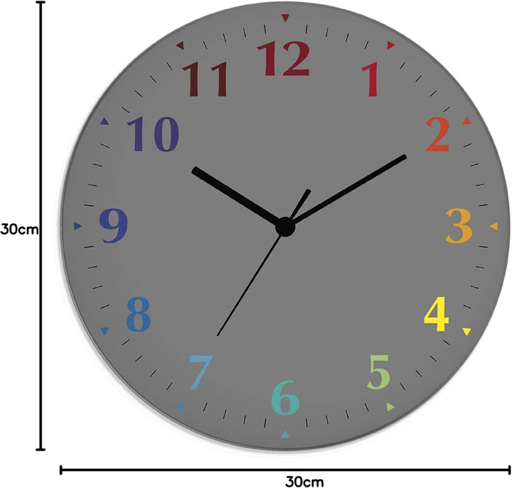 ARTLAND Wanduhr ohne Tickgeräusche aus Glas Quarzuhr Ø 30 cm Rund Lautlos Trendfarbe Grau-Bunt S7KD