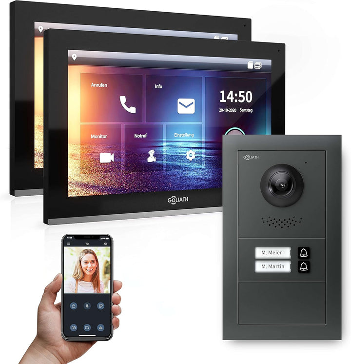 Goliath Hybrid | IP | Full-HD Video Türsprechanlage | App | 2-Fam | 2 x Full-Touchscreen 10" | Alumi