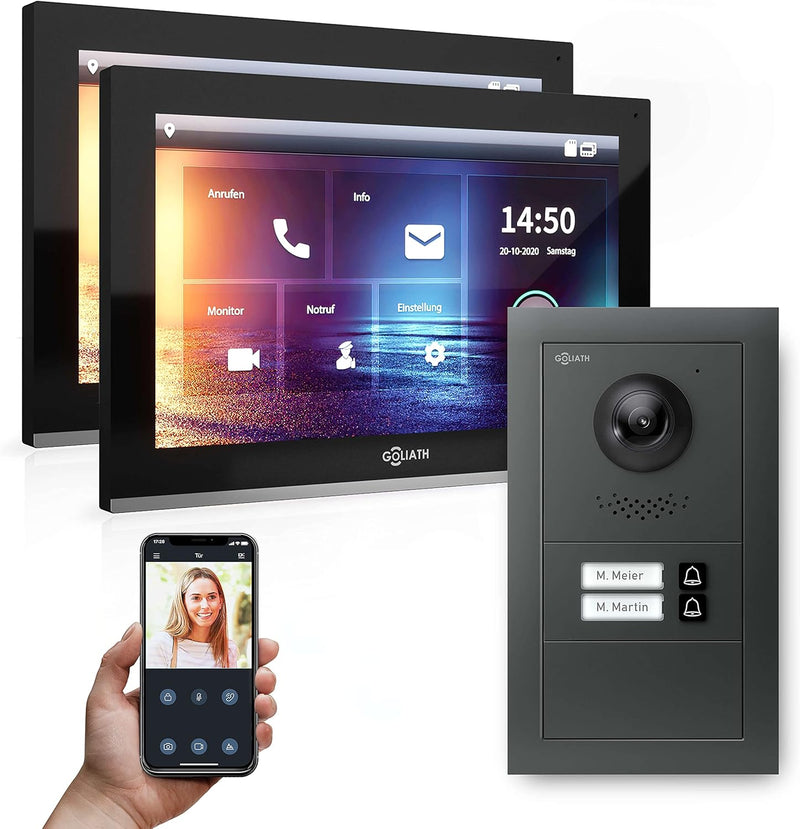 Goliath Hybrid | IP | Full-HD Video Türsprechanlage | App | 2-Fam | 2 x Full-Touchscreen 10" | Alumi