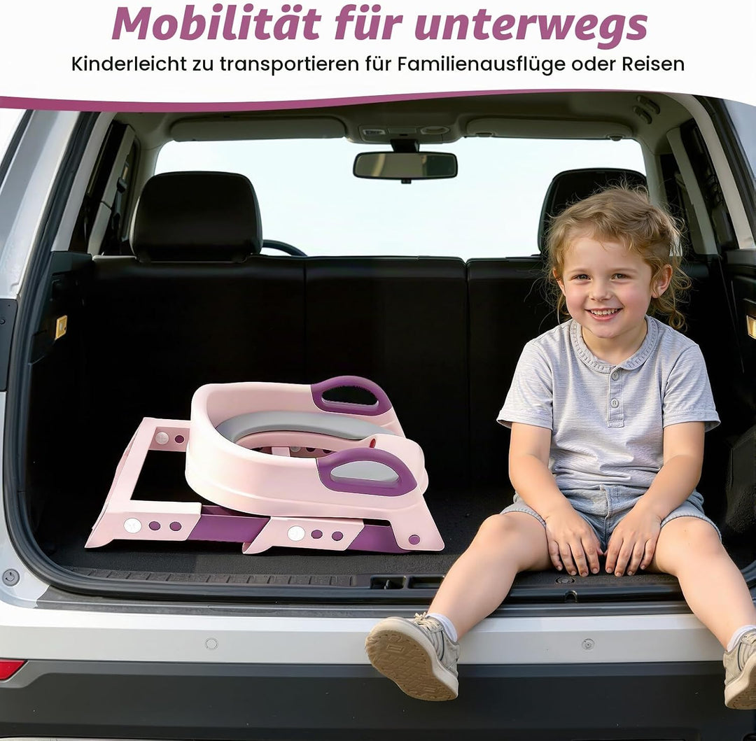 Kinder Toilettensitz mit Treppe abnehmbares PU-Kissen, höhenverstellbar 2–7 Jahre, klappbarer WC Sit