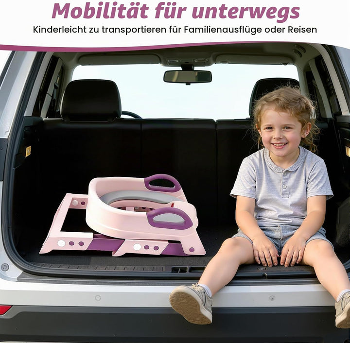 Kinder Toilettensitz mit Treppe abnehmbares PU-Kissen, höhenverstellbar 2–7 Jahre, klappbarer WC Sit
