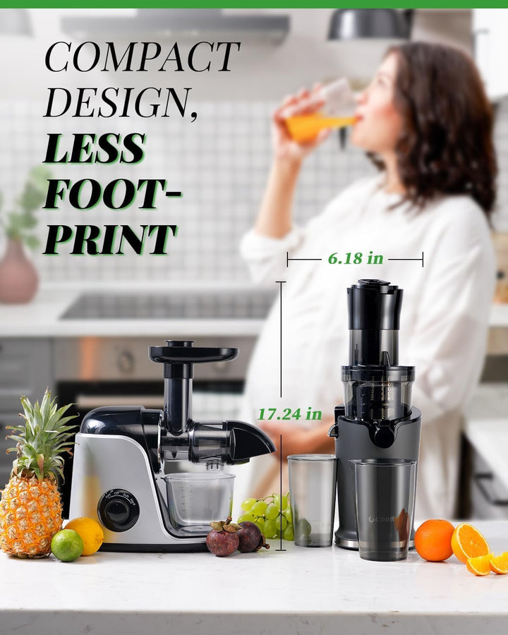GDOR Entsafter Slow Juicer mit 90mm Extra Grossem Einfüllschacht für Ganze Früchte und Gemüse, leich