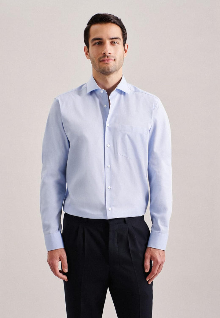 Seidensticker Herren Regular Fit Langarm Popeline Hemd (1er Pack) 40 Hellblau, 40 Hellblau