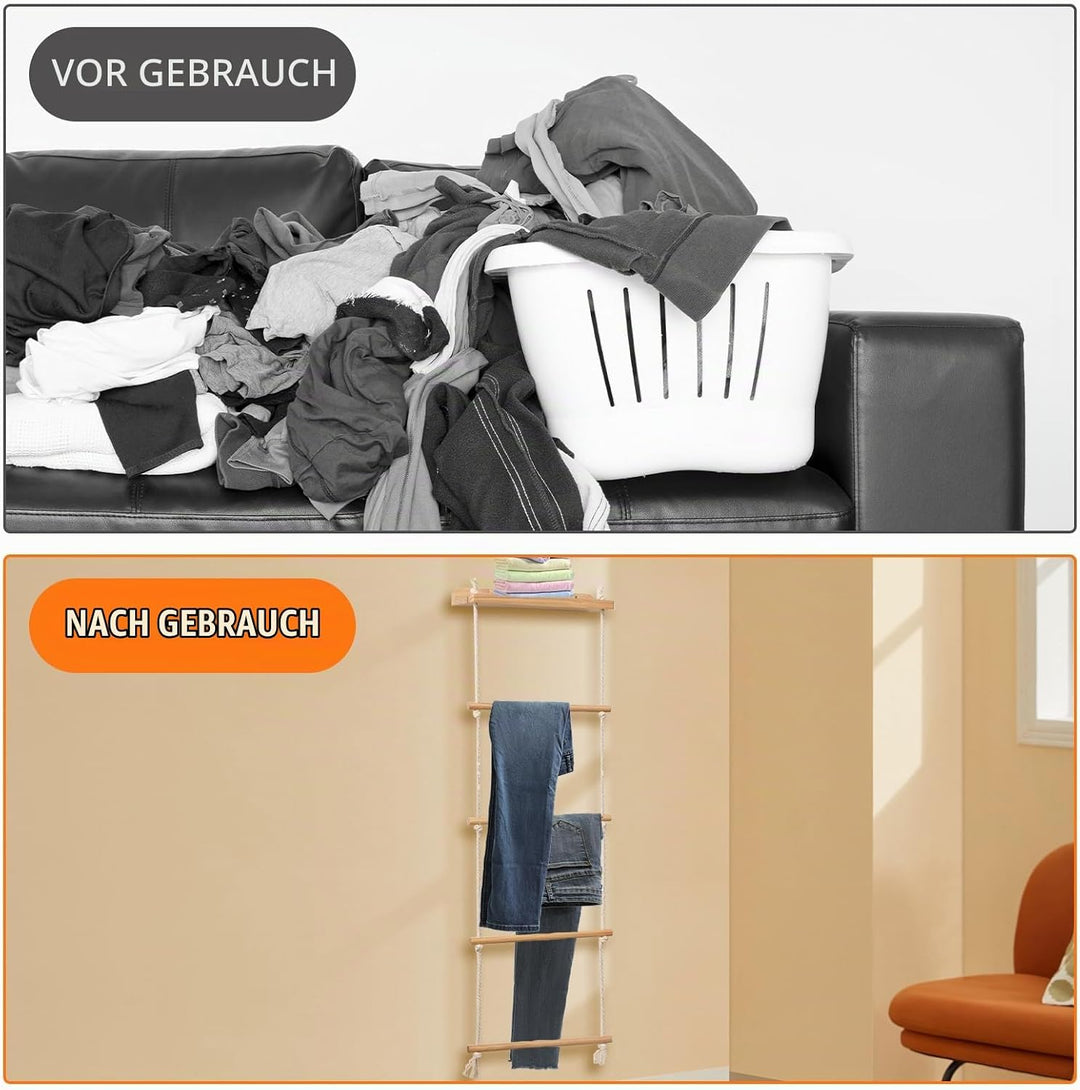 Handtuchleiter, 5-Schicht Handtuchregal Badezimmer Wand Montage Strickleiter Handtuchständer Holz mi