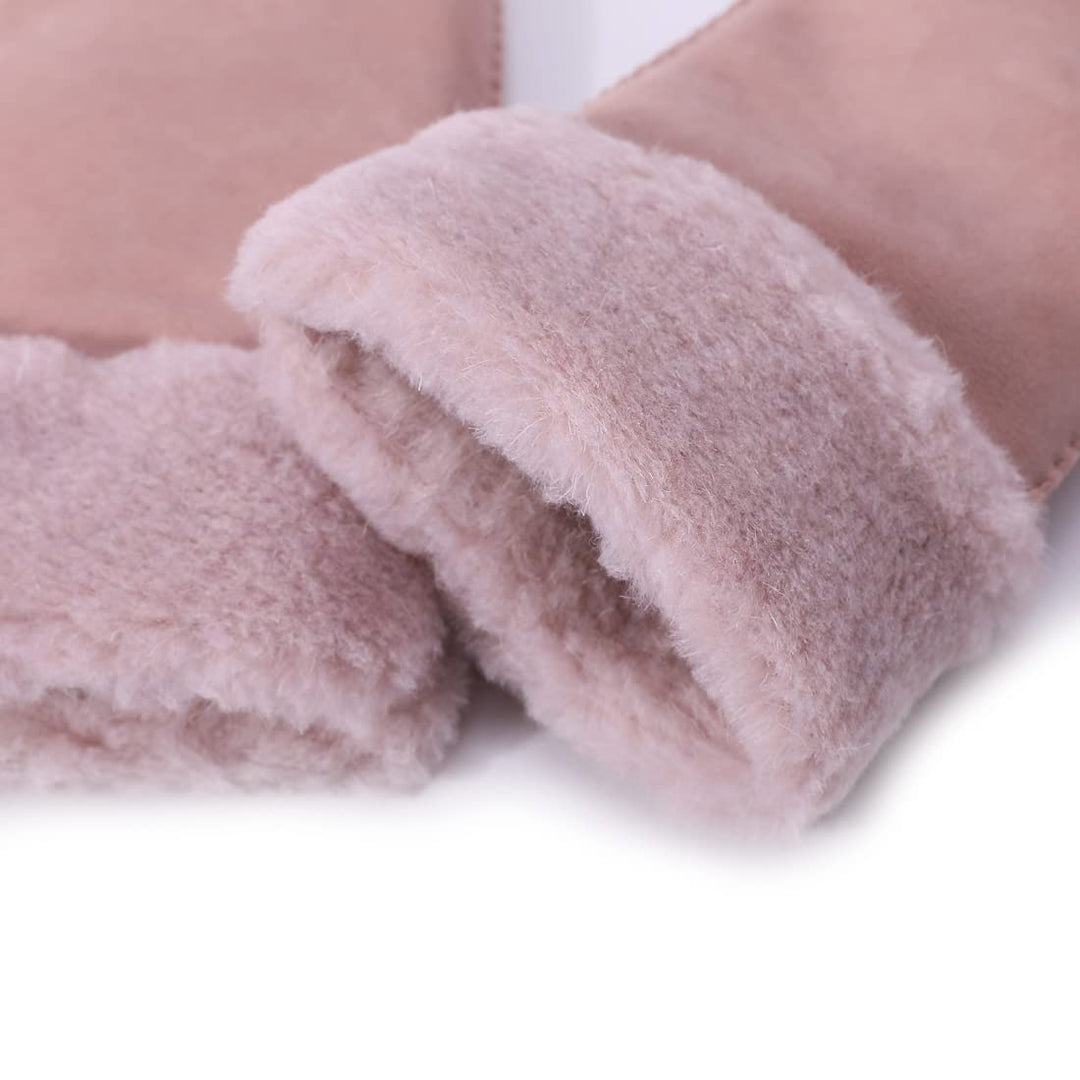 Harssidanzar Damen Fäustlinge,Winter Schaffell Lammfell beheizte warme pelzige Stulpenhandschuhe Led