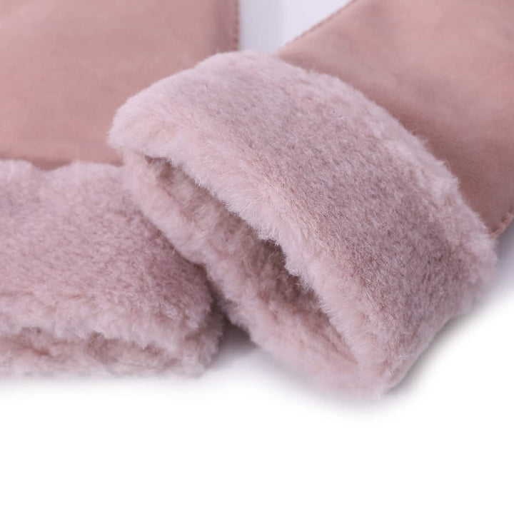 Harssidanzar Damen Fäustlinge,Winter Schaffell Lammfell beheizte warme pelzige Stulpenhandschuhe Led