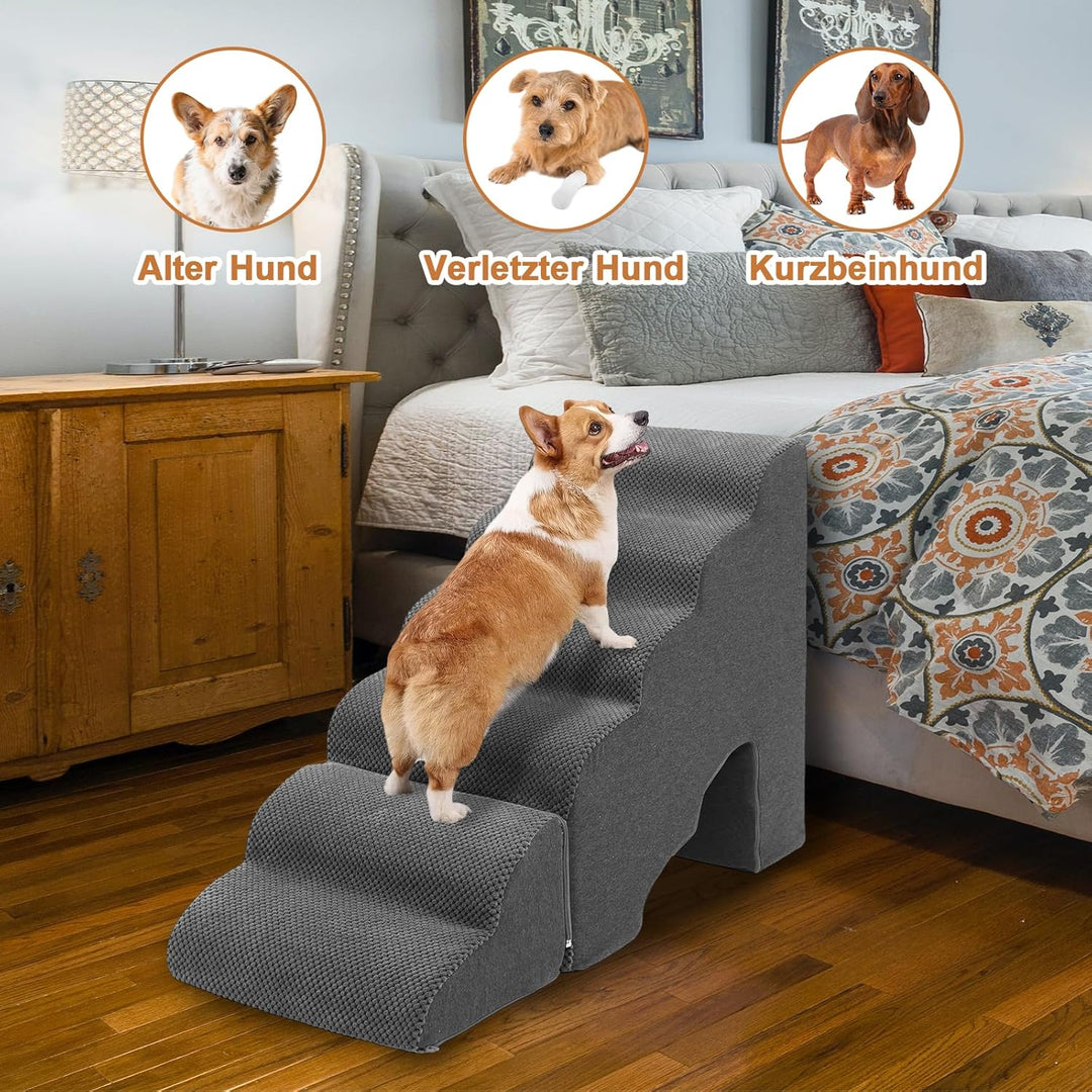 Hundetreppe 60cm Hoch für Bett, 6 Stufen Hunderampe für Boxspringbett, rutschfeste Haustiertreppe/Ra
