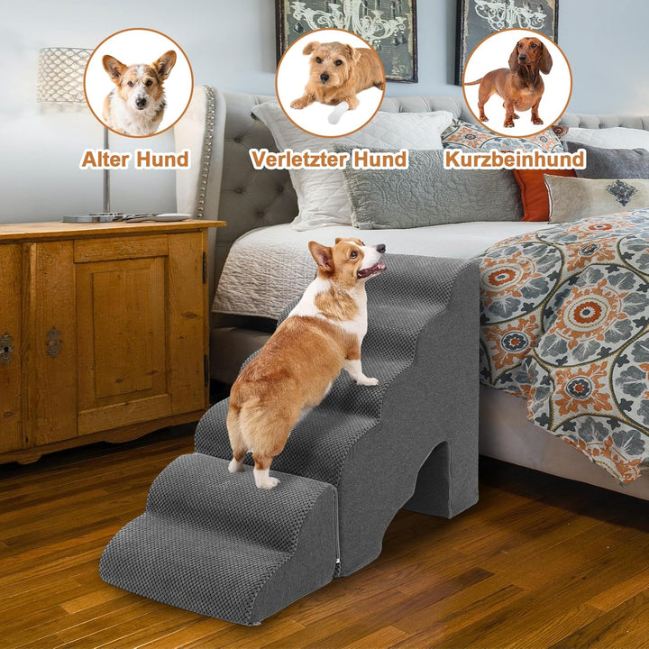 Hundetreppe 60cm Hoch für Bett, 6 Stufen Hunderampe für Boxspringbett, rutschfeste Haustiertreppe/Ra
