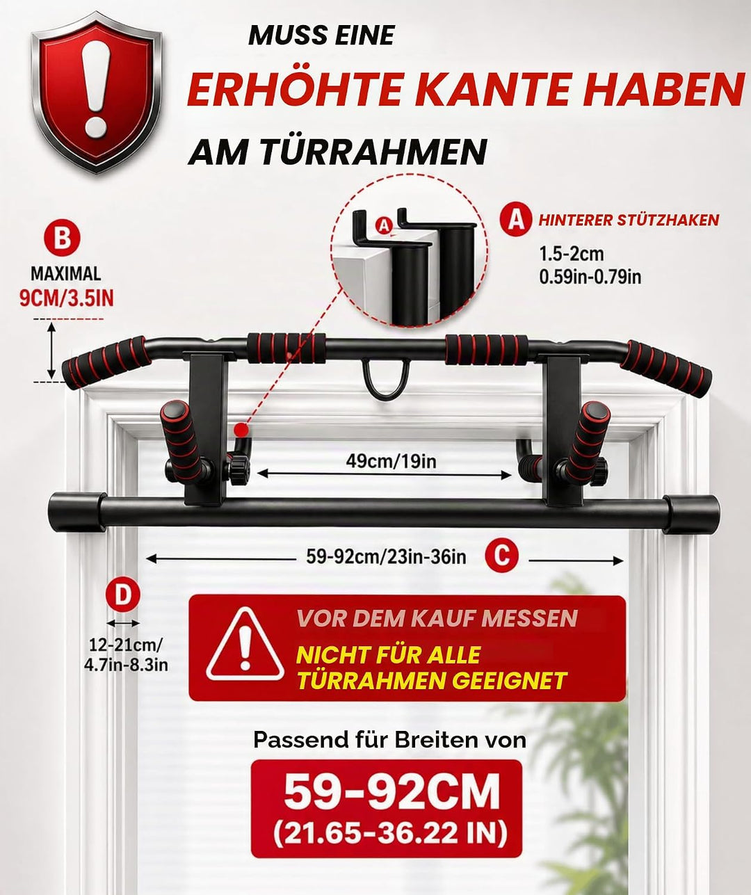 Klimmzugstange Türrahmen Ohne Schrauben, Pull Up Bar Door Frame mit Mehreren Griffpositionen für Vie