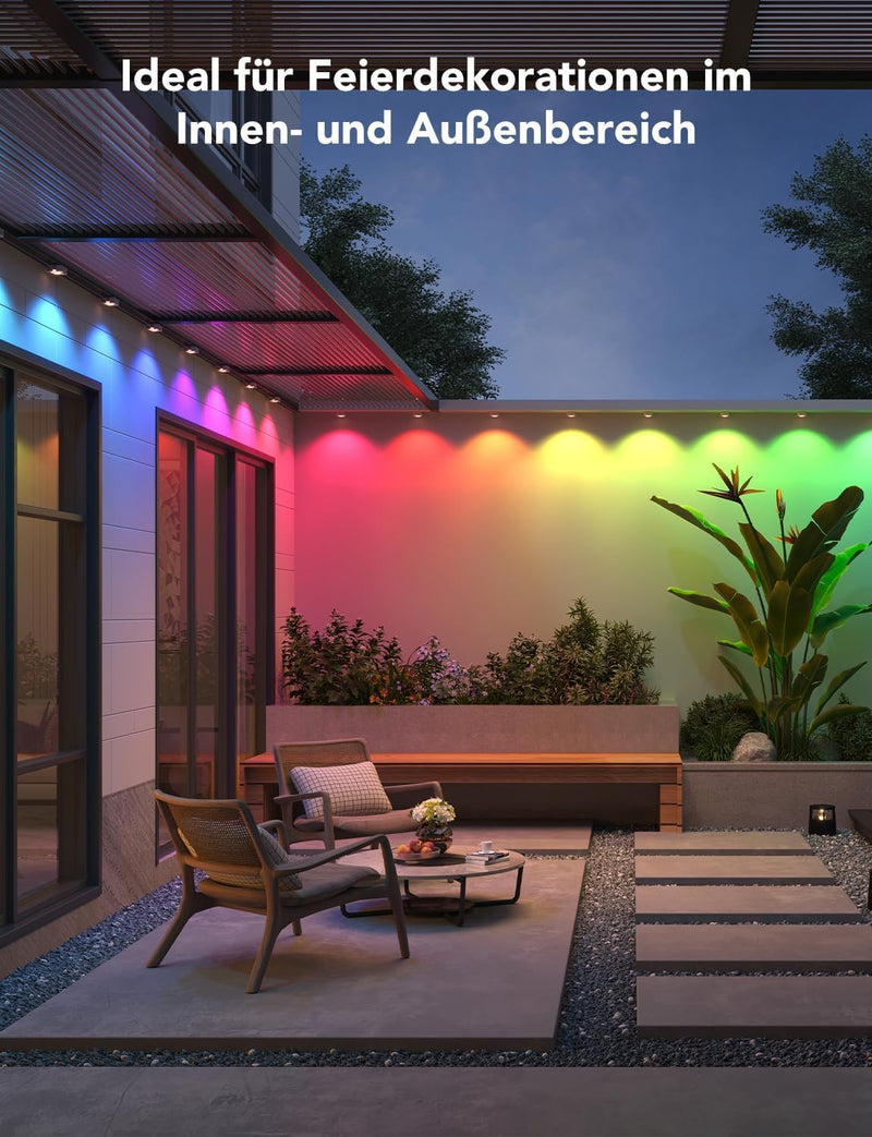 Govee Permanente Aussenbeleuchtung, RGBIC Aussenleuchten mit 72 Szenenmodi, 45m mit 108 LED Trauflic