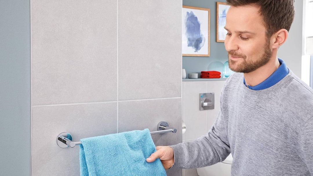 tesa EXXCELLENT Handtuchstange, verchromt - Badetuchhalter zur Wandbefestigung ohne Bohren, inkl. Kl