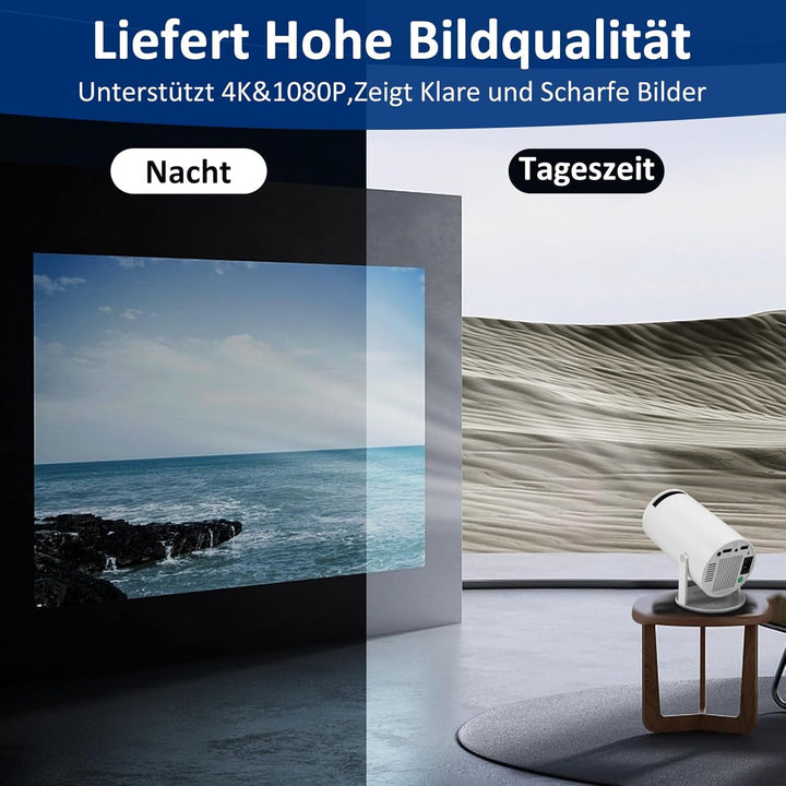 Mini Beamer 4K Unterstützt Android 11,Beamer Handy Outdoor 180°Drehbarer,Mini Projector 5G WiFi 6 BT