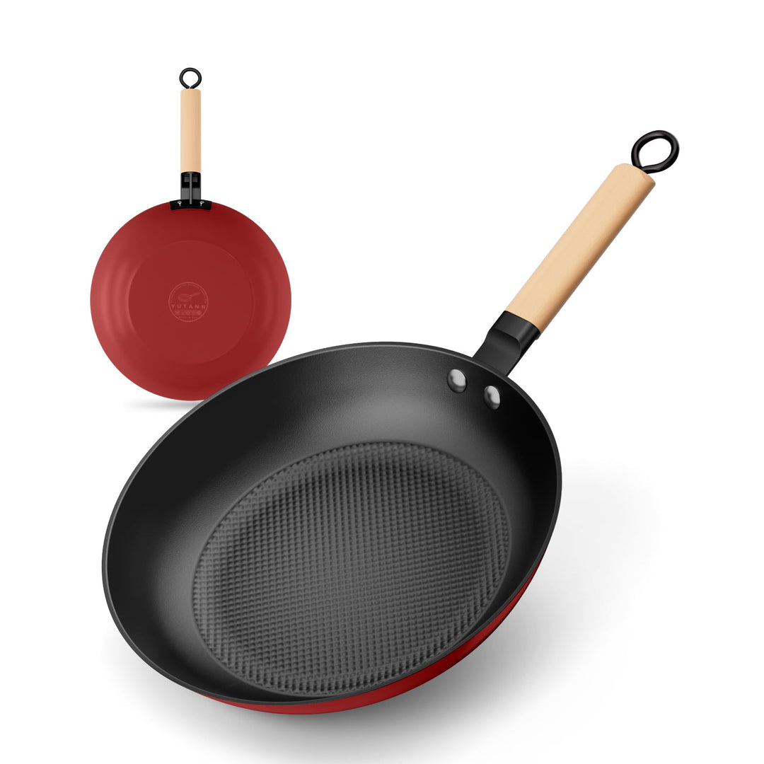 YUTANN Gusseisenpfanne, Nonstick Frying Pan, Pfannen 24cm mit Abnehmbarer Holzgriff, PFOA-Frei, Besc