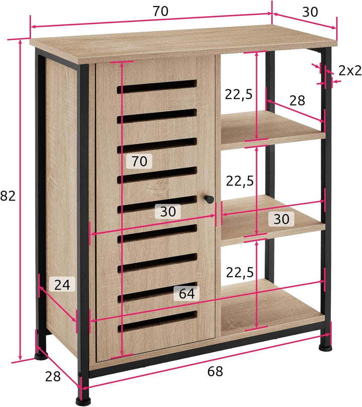 tectake Sideboard mit 3 Fächern und Schrankfach, 71 x 32 x 82 cm, Industrie-Design, Holz Kommode für