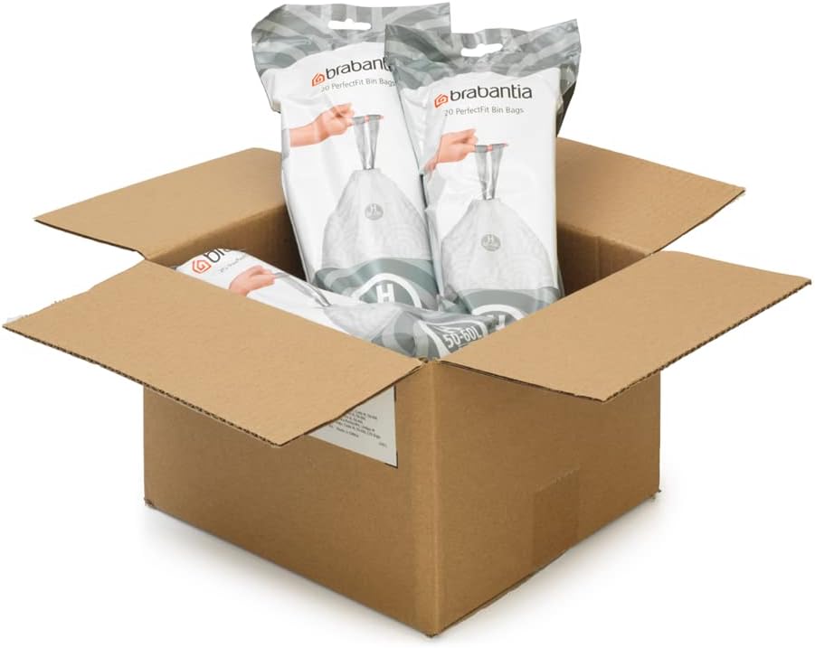 Brabantia Müllbeutel PerfectFit Multipack (Code H - 50l / 60L) Extra Starke Müllsäcke mit Zugband, 6