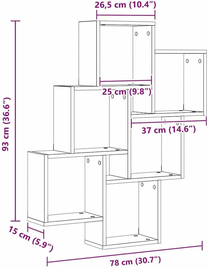 vidaXL Wandregal Schwarz Eichen-Optik 78 x 15 x 93 cm Holzwerkstoff, Wohnzimmer, moderner rechteckig