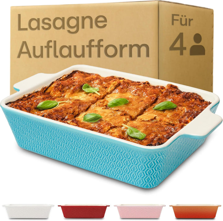 Auflaufform Gross aus Keramik - Für Lasagne, Tiramisu & Auflauf - Extra Hoher Rand - Eckige Backform