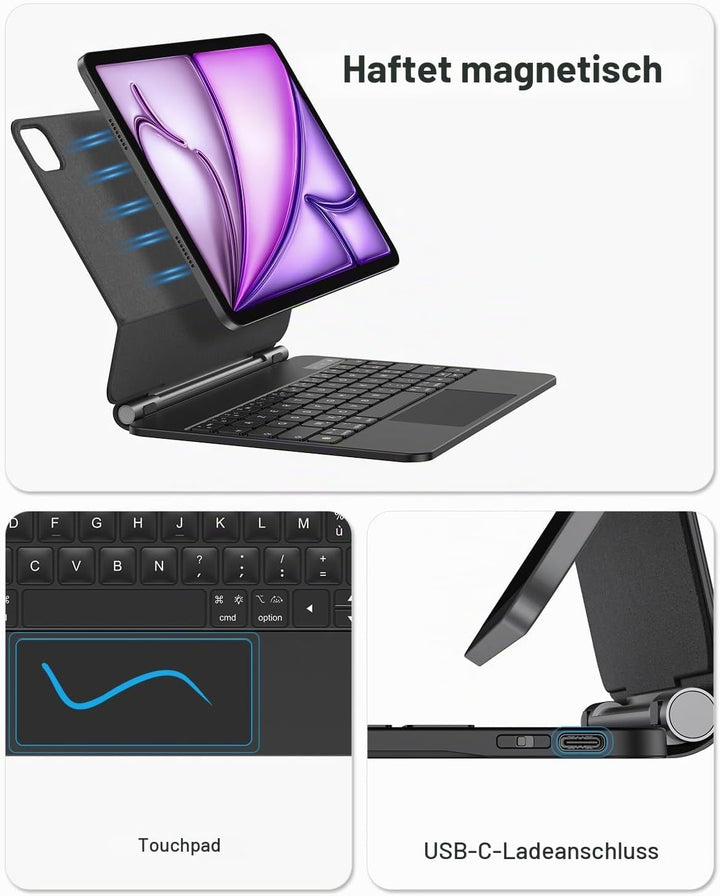 TECURS Tastatur Schutzhülle AZERTY für iPad Air 5 2022/Air 4 2020 10,9 Zoll mit Trackpad für iPad Pr