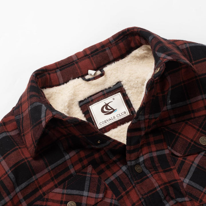 Coevals Club Herren Flanell Jacke Hemd Sherpa Holzfällerhemd Flanellhemd Langarm Kariertes Druckknöp