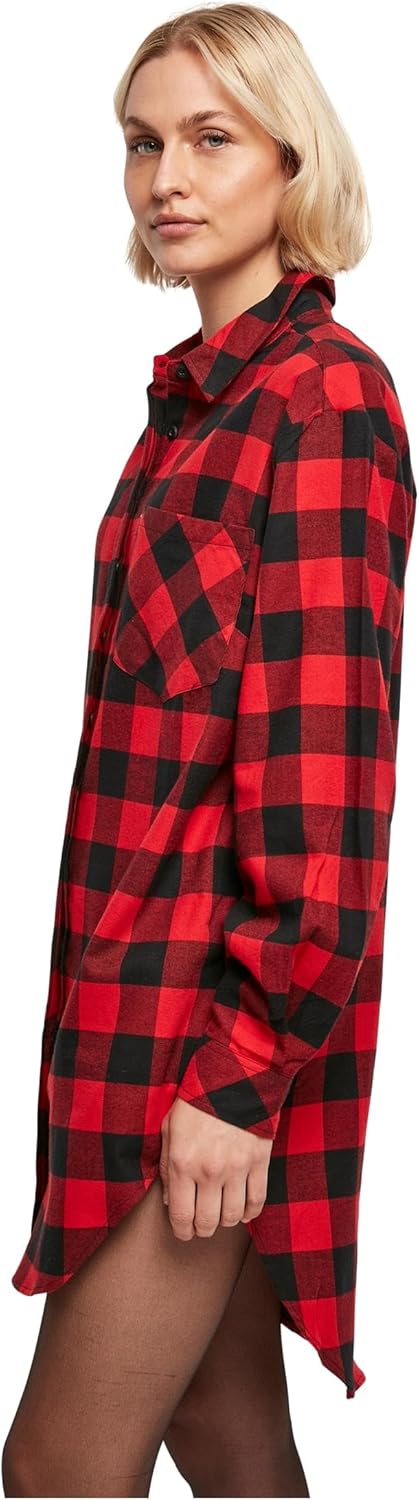 Urban Classics Ladies Oversized Check Flannel Shirt Dress, Oversized Shirt-Kleid für Frauen aus Baum