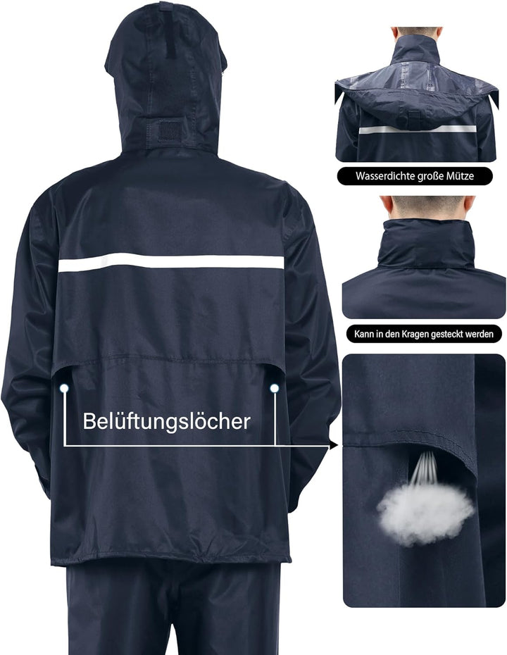 Coutyuyi Herren & Damen Regenanzug Reflektierender 100% Wasserdichter Anzug Outdoor Regenmantel Wind
