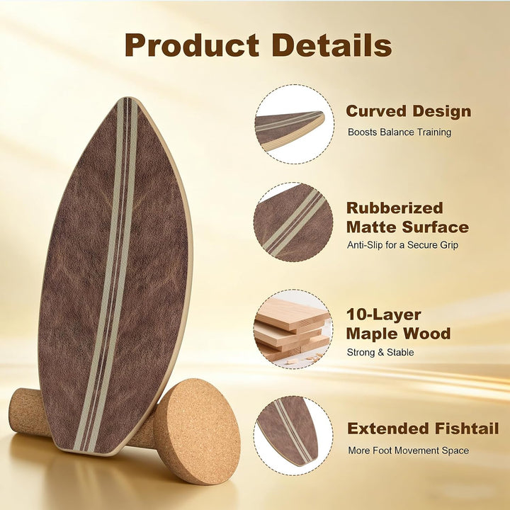Balance Board aus Eichenholz,FSC-zertifizierter Gleichgewichtstrainer,Waveboard Surf Balance Board E
