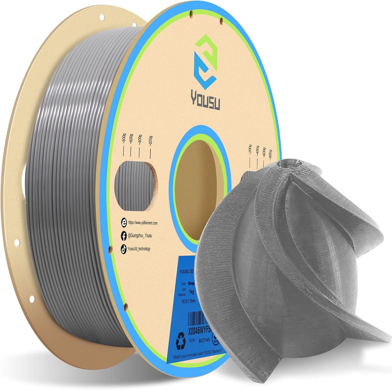 YOUSU PETG 3D Printer Filament 1.75mm Gray, 1kg PLA Filament (2.2lbs) Better Physical Strength and L