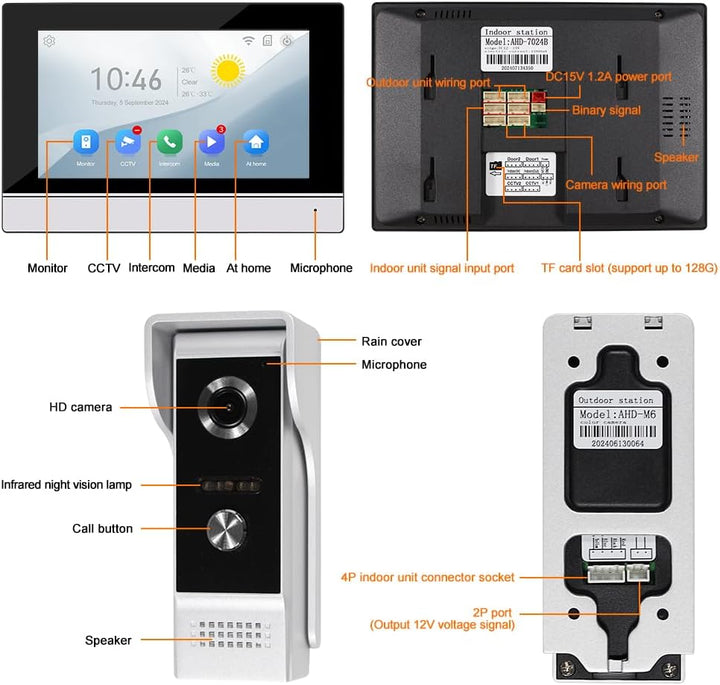 7" Kabelgebundene Video Tür Telefon Sprechanlage System 1080P Indoor Monitor Touchscreen mit HD Infr