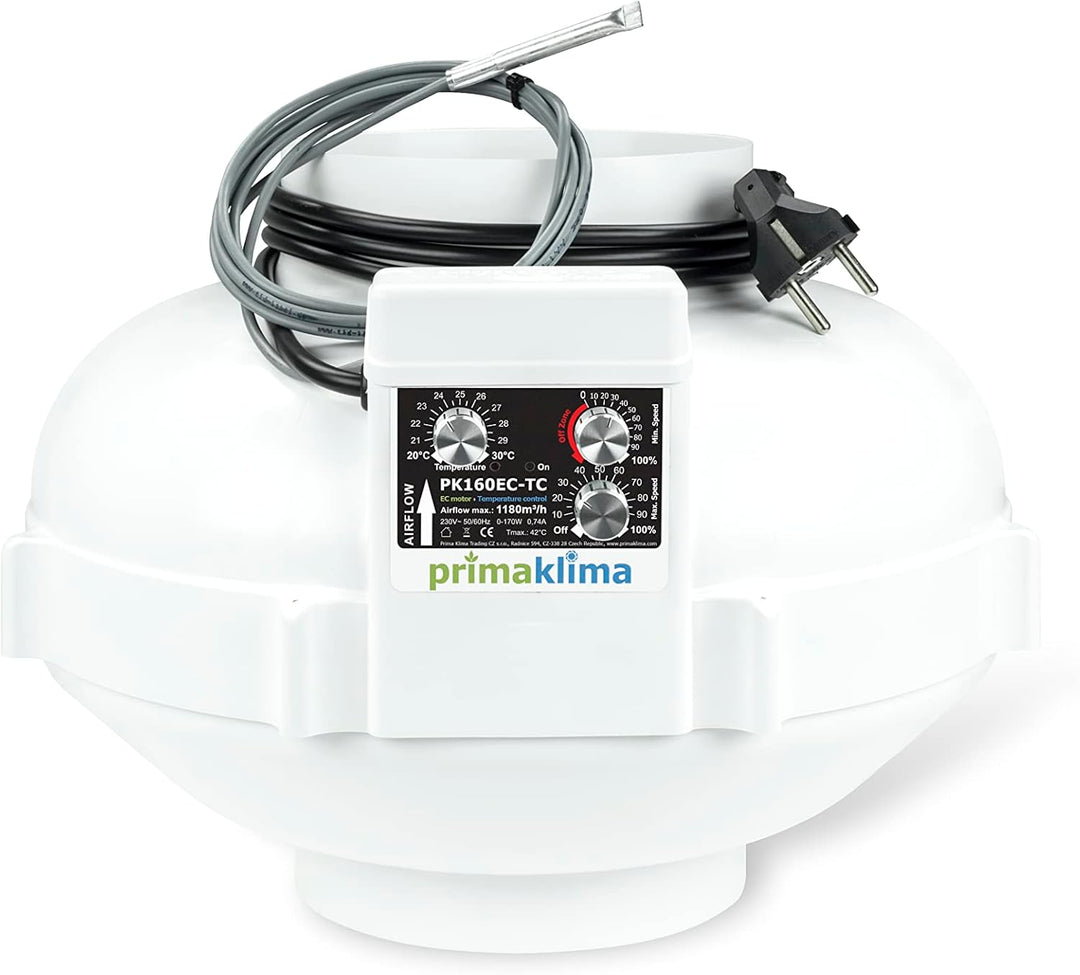 GrowPRO Lüftungsset 1200m3/h EC PRO Temperaturgesteuert inkl. Aktivkohlefilter und Zubehör 1200 m3/h