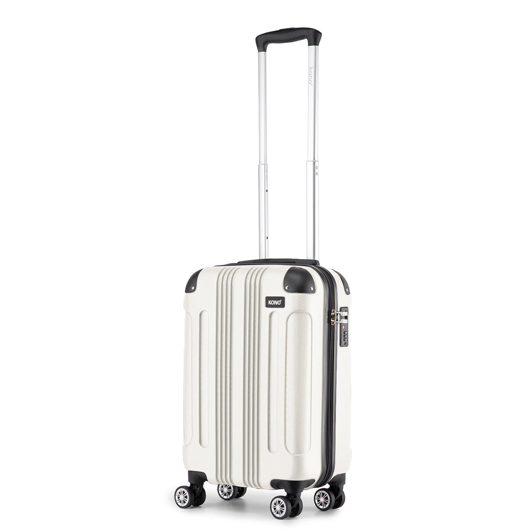 KONO Trolley Handgepäck Koffer 55x35x20cm Rollkoffer Reisekoffer mit 4 Rollen und Schloss (Beige), B